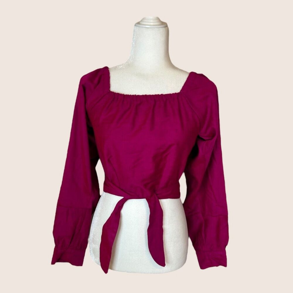 🩷 KARAH MADE IN CALIFORNIA HOT PINK WRAP CROP TOP LONG SLEEVE SMALL